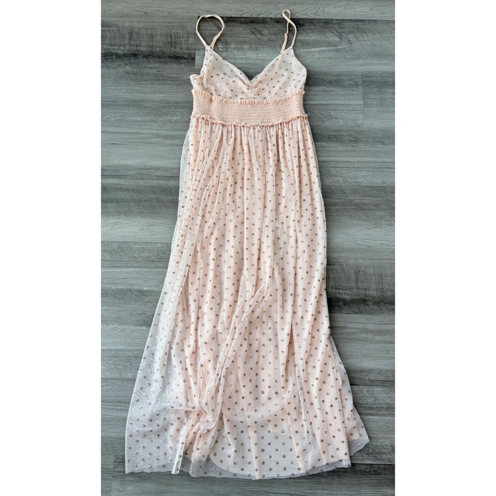 Intimately Free People Want To Have Fun Glitter Polka Dot Maxi Dress Size S Peac